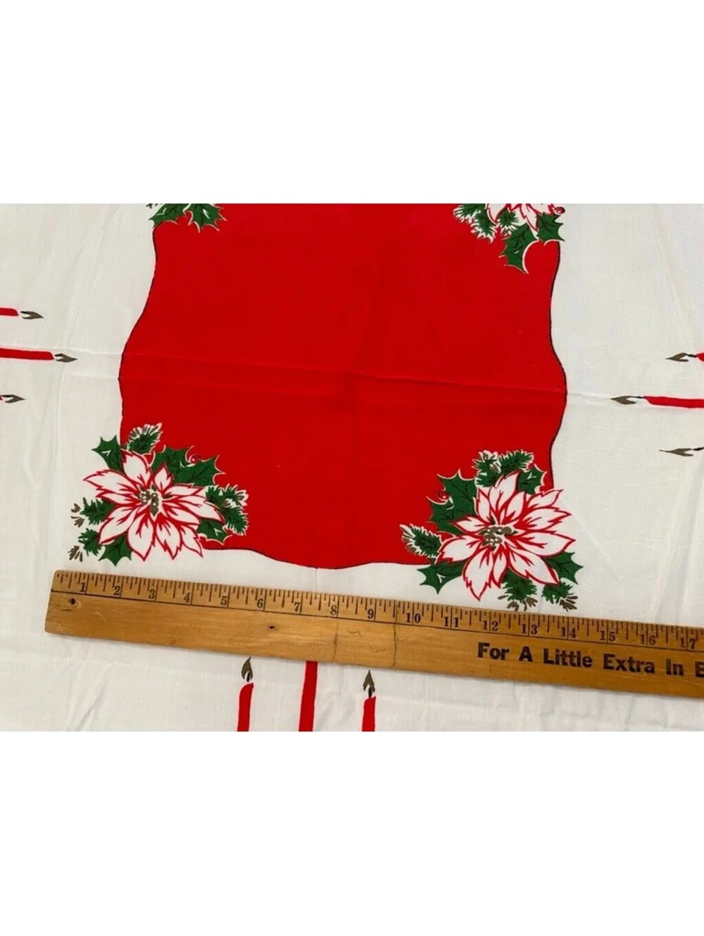 Christmas Holly Candle Poinsettia Holly Tablecloth White Red Rectangle